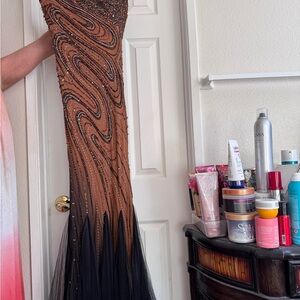 Elegant Brown and Black Beaded Gown